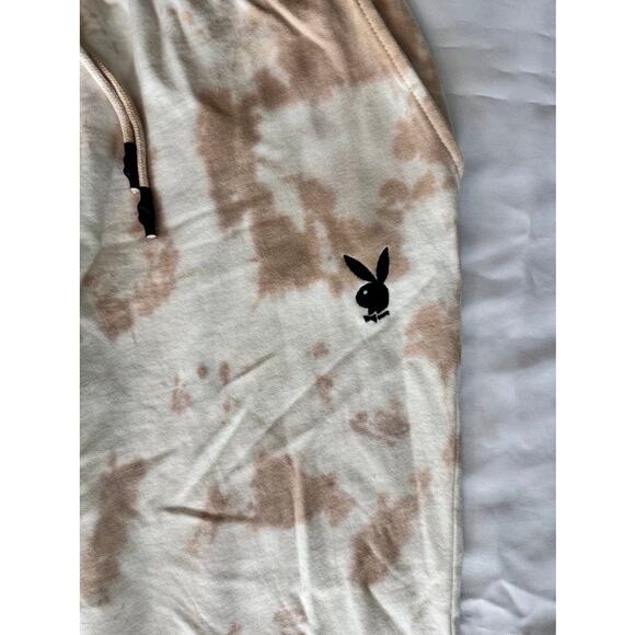 Playboy x Missguided Tie Dye Joggers Sweatpants Beige Tan Logo Loungewear - Picture 4 of 16